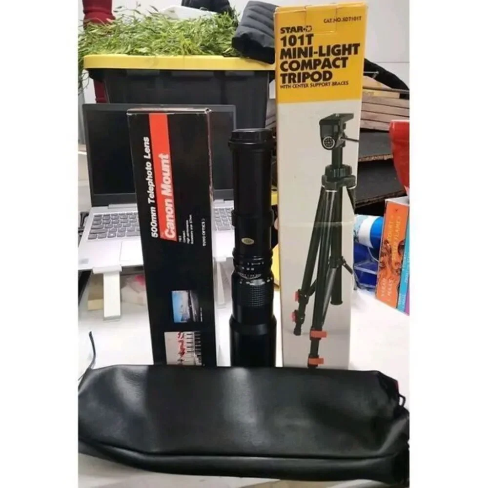 Vintage 500mm Super Telephoto Lens and‎ Tripod Set Montgomery Ward Bshelf